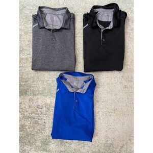 Lot (3) Mizuno Performance Sz XXL Golf Polos Solid Black Gray Blue Stretch Men's